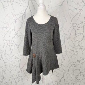 Red Coral Gray Textured Chevron Asymmetrical Flowy Tunic